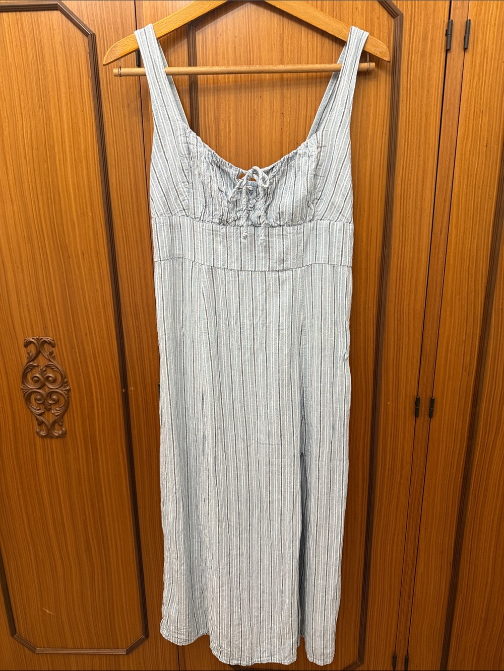 American Eagle Outfitters Linen Blend Light Blue & White Striped Summer Dress